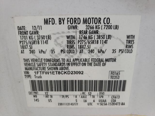 Photo 9 VIN: 1FTFW1ET8CKD23092 - FORD F150 SUPER 