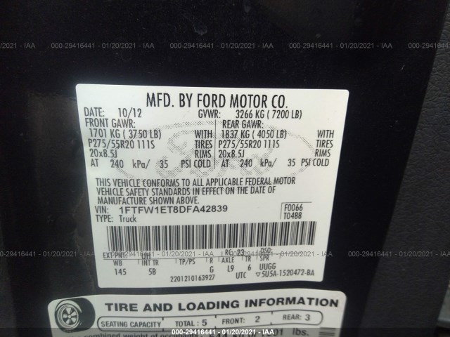 Photo 8 VIN: 1FTFW1ET8DFA42839 - FORD F-150 