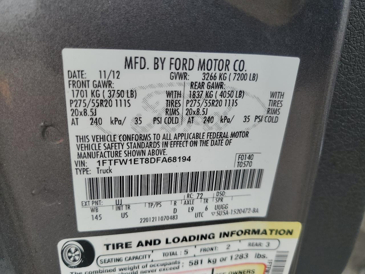 Photo 11 VIN: 1FTFW1ET8DFA68194 - FORD F-150 