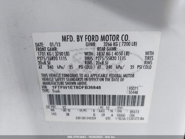 Photo 8 VIN: 1FTFW1ET8DFB36848 - FORD F-150 