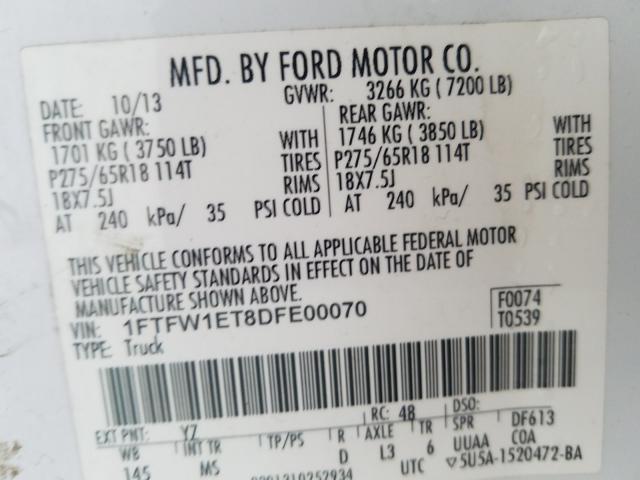 Photo 9 VIN: 1FTFW1ET8DFE00070 - FORD F150 SUPER 