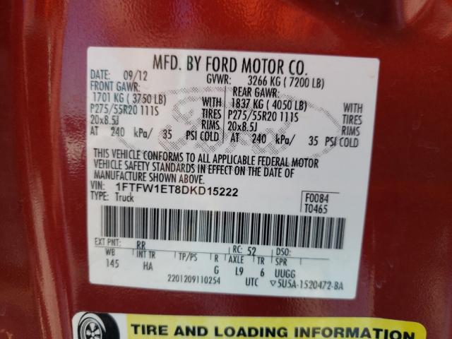 Photo 9 VIN: 1FTFW1ET8DKD15222 - FORD F150 SUPER 