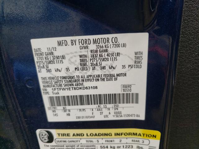 Photo 9 VIN: 1FTFW1ET8DKD63108 - FORD F150 SUPER 