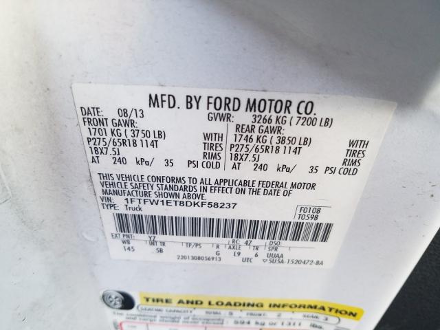 Photo 9 VIN: 1FTFW1ET8DKF58237 - FORD F150 SUPER 