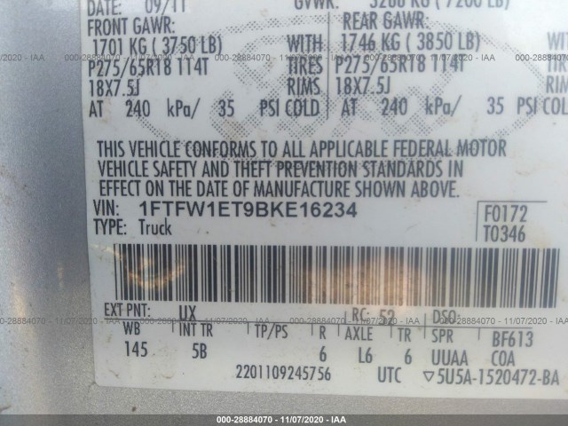 Photo 8 VIN: 1FTFW1ET9BKE16234 - FORD F-150 