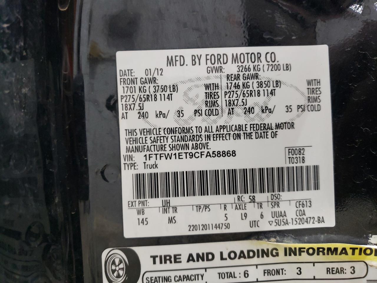 Photo 11 VIN: 1FTFW1ET9CFA58868 - FORD F-150 