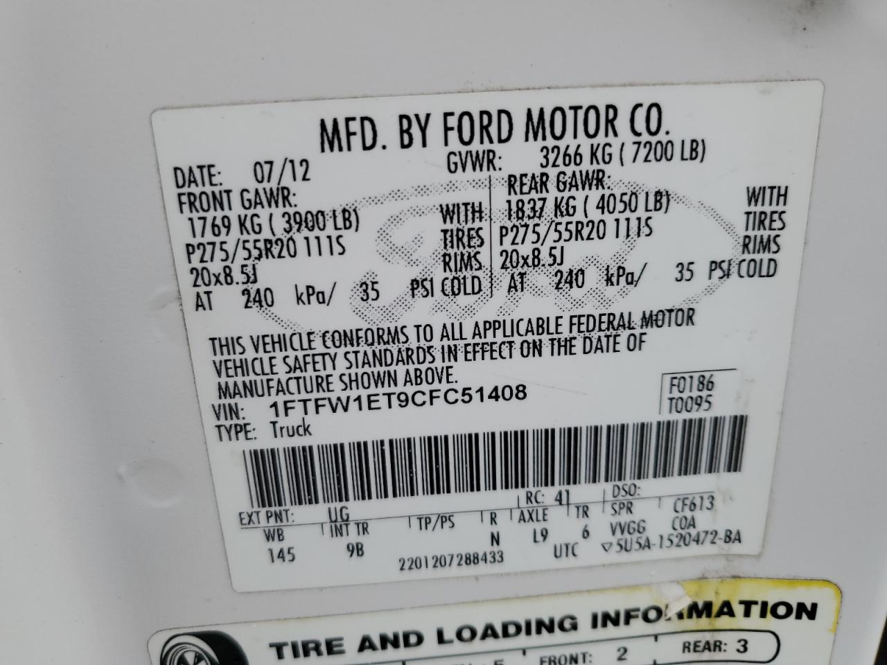 Photo 11 VIN: 1FTFW1ET9CFC51408 - FORD F-150 