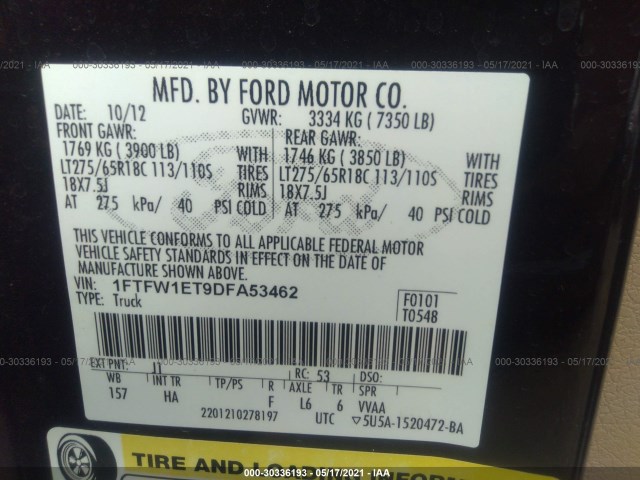 Photo 8 VIN: 1FTFW1ET9DFA53462 - FORD F-150 