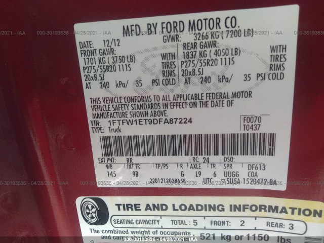 Photo 8 VIN: 1FTFW1ET9DFA87224 - FORD F-150 