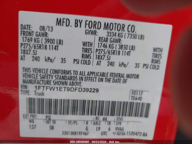 Photo 8 VIN: 1FTFW1ET9DFD39229 - FORD F-150 