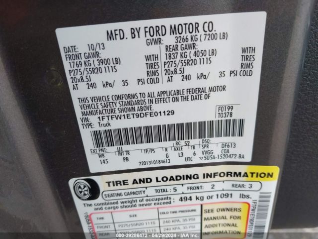 Photo 8 VIN: 1FTFW1ET9DFE01129 - FORD F150 