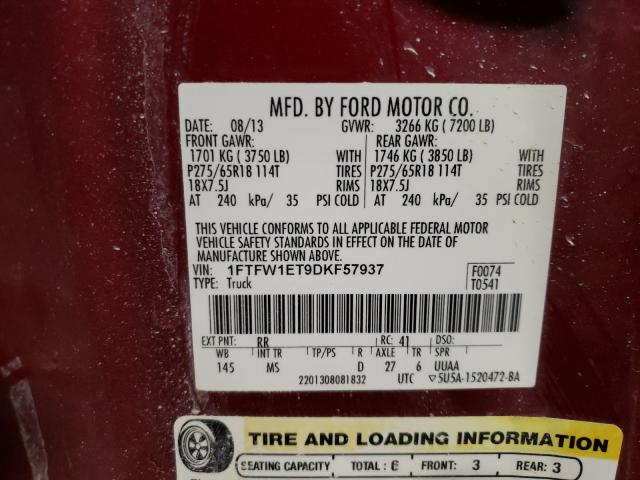 Photo 9 VIN: 1FTFW1ET9DKF57937 - FORD F150 SUPER 