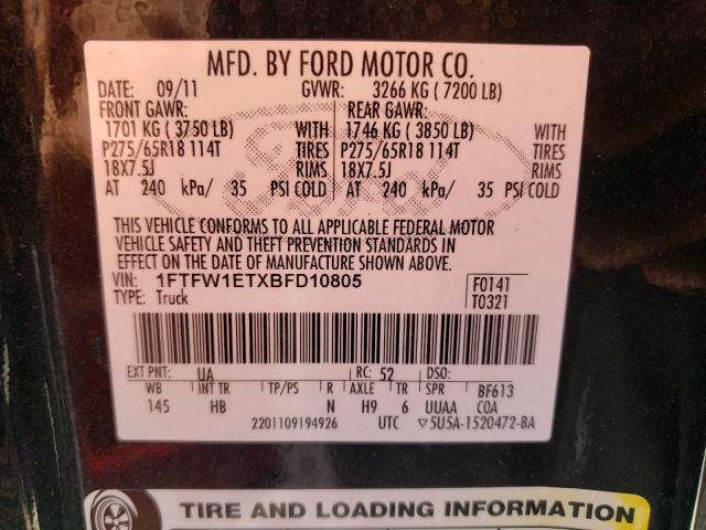 Photo 9 VIN: 1FTFW1ETXBFD10805 - FORD F150 SUPER 