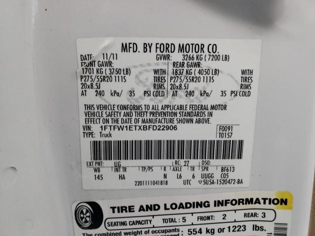 Photo 9 VIN: 1FTFW1ETXBFD22906 - FORD F150 SUPER 