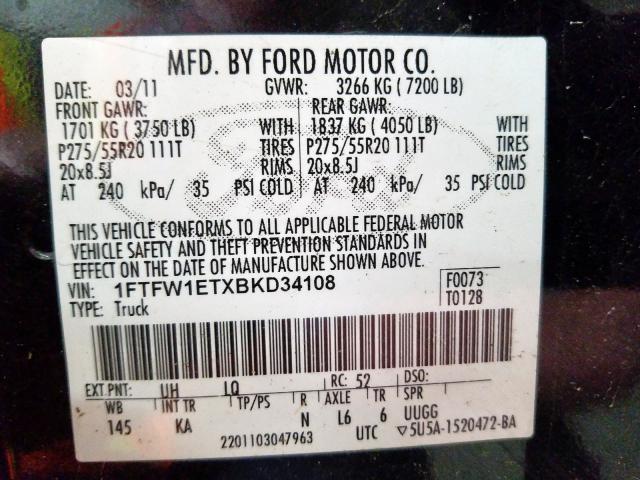 Photo 9 VIN: 1FTFW1ETXBKD34108 - FORD F150 SUPER 