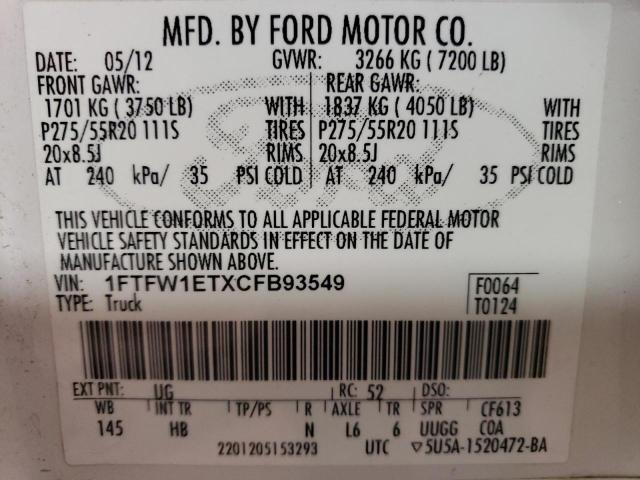 Photo 9 VIN: 1FTFW1ETXCFB93549 - FORD F150 SUPER 