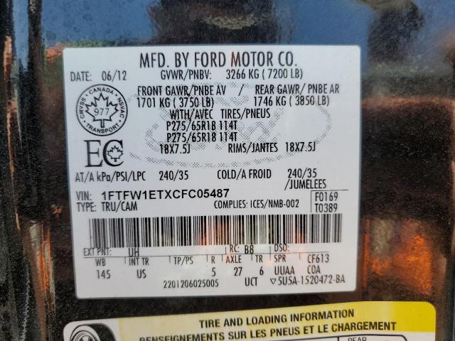 Photo 12 VIN: 1FTFW1ETXCFC05487 - FORD F150 SUPER 