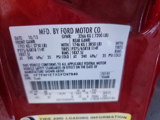 Photo 9 VIN: 1FTFW1ETXDFD97849 - FORD F150 SUPER 