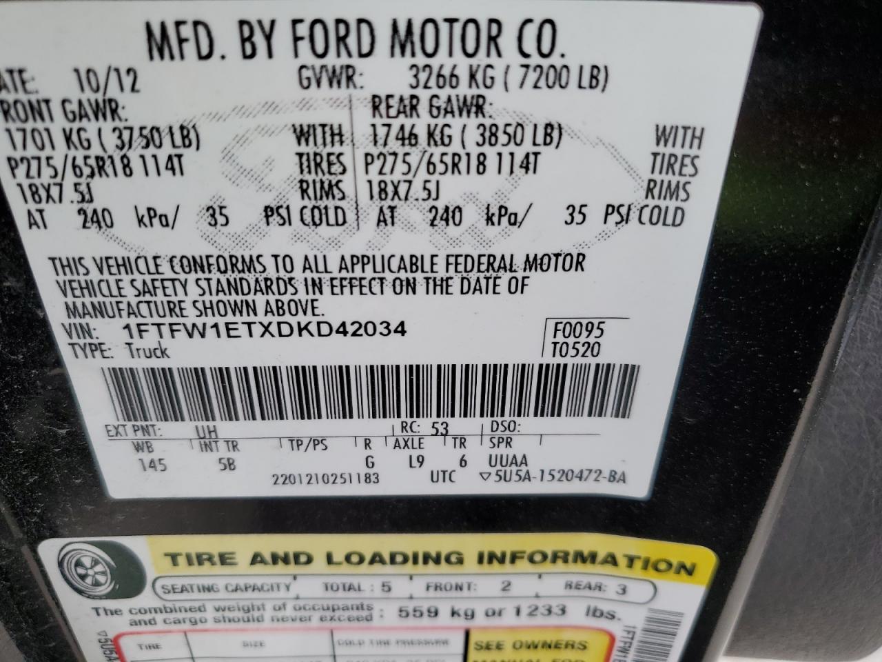 Photo 11 VIN: 1FTFW1ETXDKD42034 - FORD F-150 