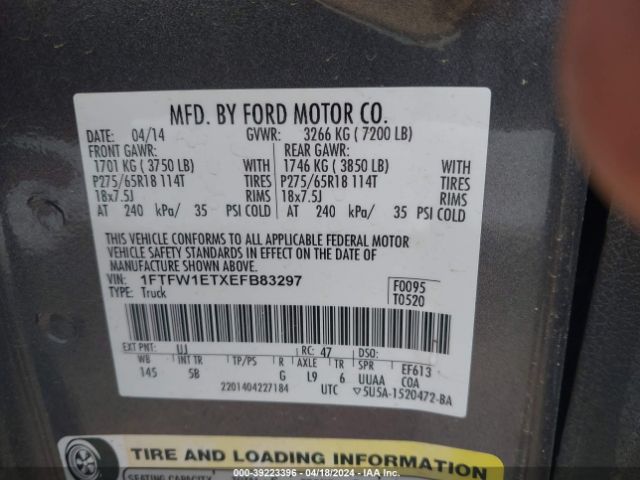 Photo 8 VIN: 1FTFW1ETXEFB83297 - FORD F150 