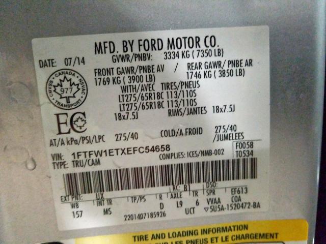 Photo 9 VIN: 1FTFW1ETXEFC54658 - FORD F150 SUPER 