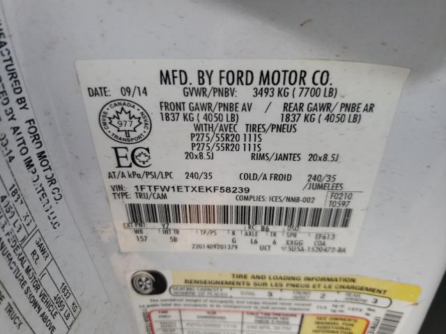 Photo 9 VIN: 1FTFW1ETXEKF58239 - FORD F150 SUPER 