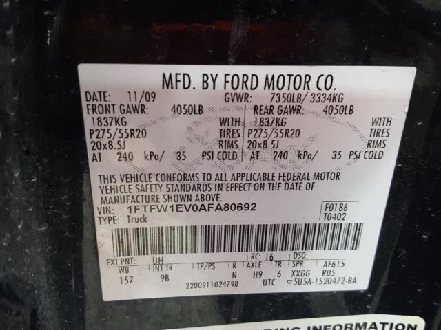 Photo 9 VIN: 1FTFW1EV0AFA80692 - FORD F150 SUPER 