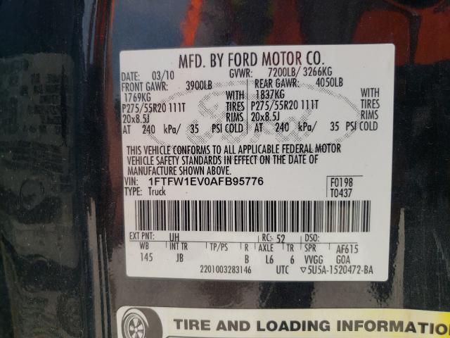 Photo 9 VIN: 1FTFW1EV0AFB95776 - FORD F150 SUPER 