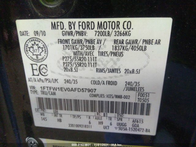 Photo 8 VIN: 1FTFW1EV0AFD57907 - FORD F-150 