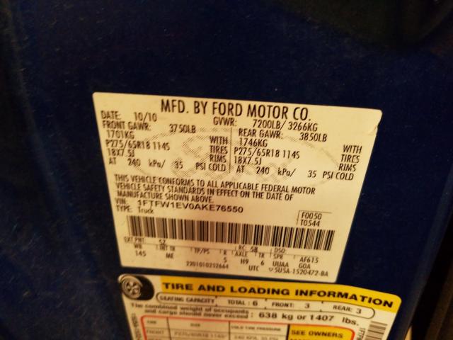 Photo 9 VIN: 1FTFW1EV0AKE76550 - FORD F150 SUPER 