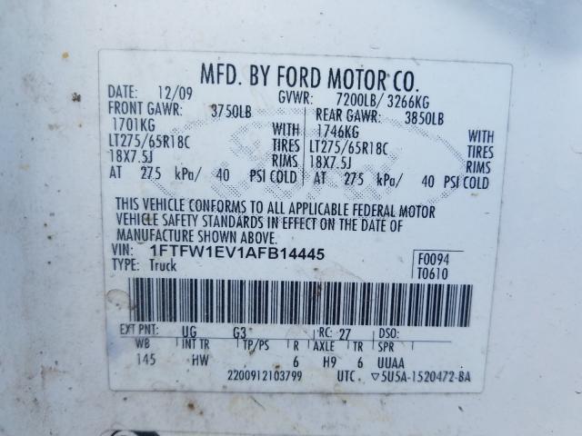 Photo 9 VIN: 1FTFW1EV1AFB14445 - FORD F150 SUPER 