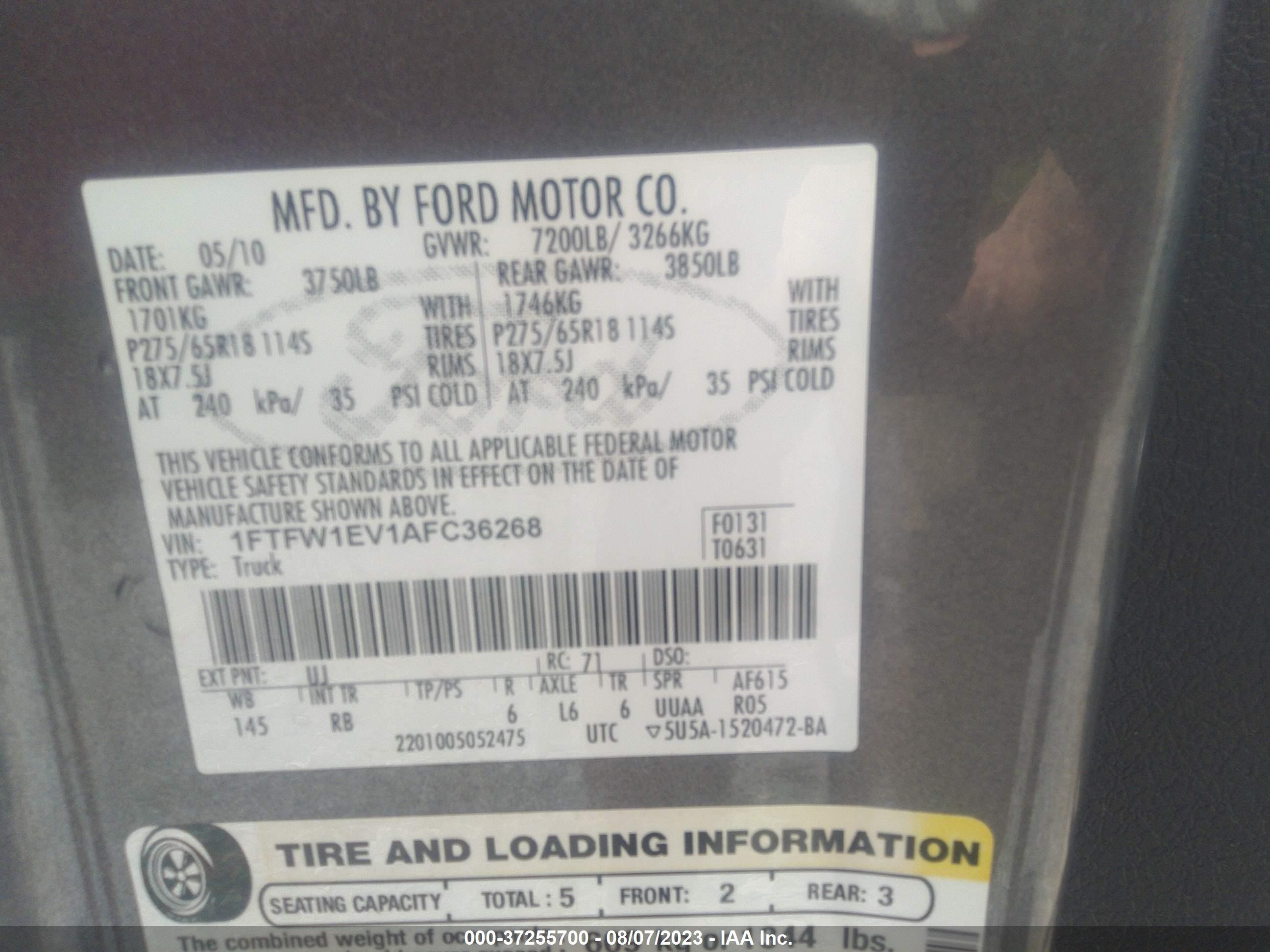 Photo 8 VIN: 1FTFW1EV1AFC36268 - FORD F-150 