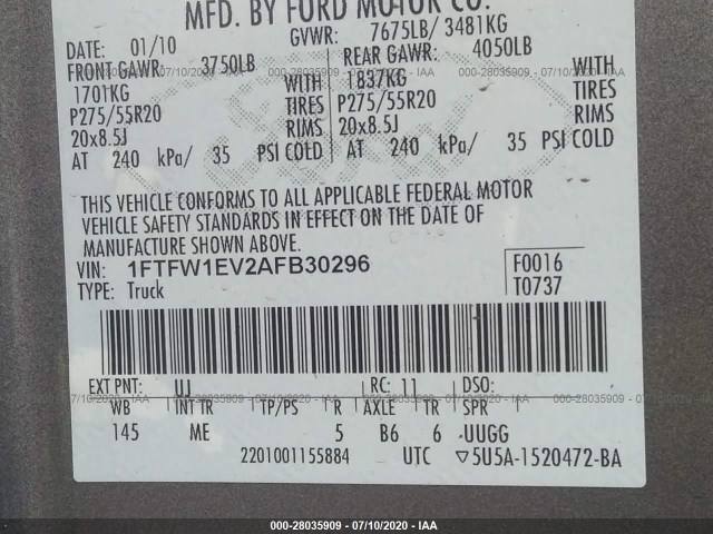 Photo 8 VIN: 1FTFW1EV2AFB30296 - FORD F-150 