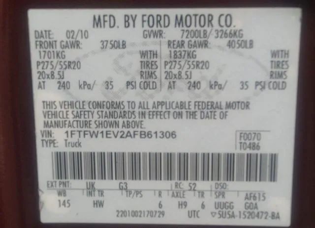 Photo 8 VIN: 1FTFW1EV2AFB61306 - FORD F-150 