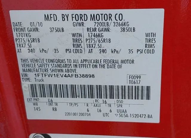 Photo 8 VIN: 1FTFW1EV4AFB38898 - FORD F-150 