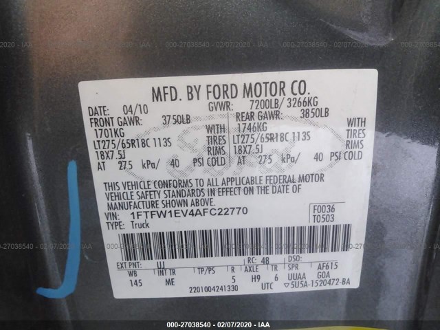 Photo 8 VIN: 1FTFW1EV4AFC22770 - FORD F-150 