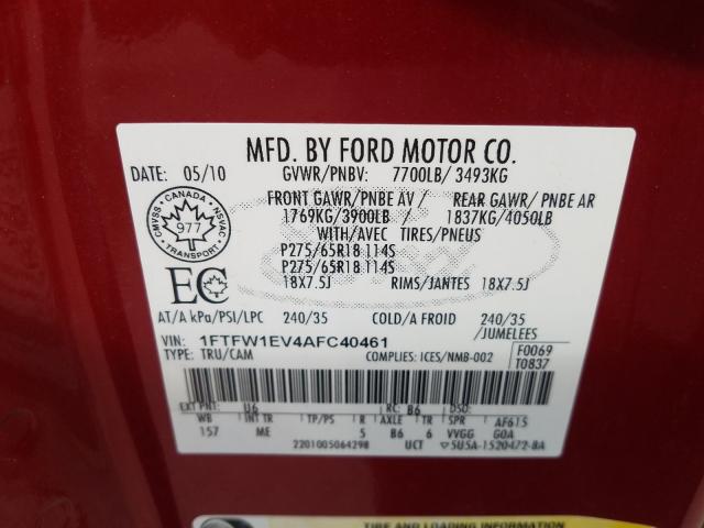 Photo 9 VIN: 1FTFW1EV4AFC40461 - FORD F150 SUPER 