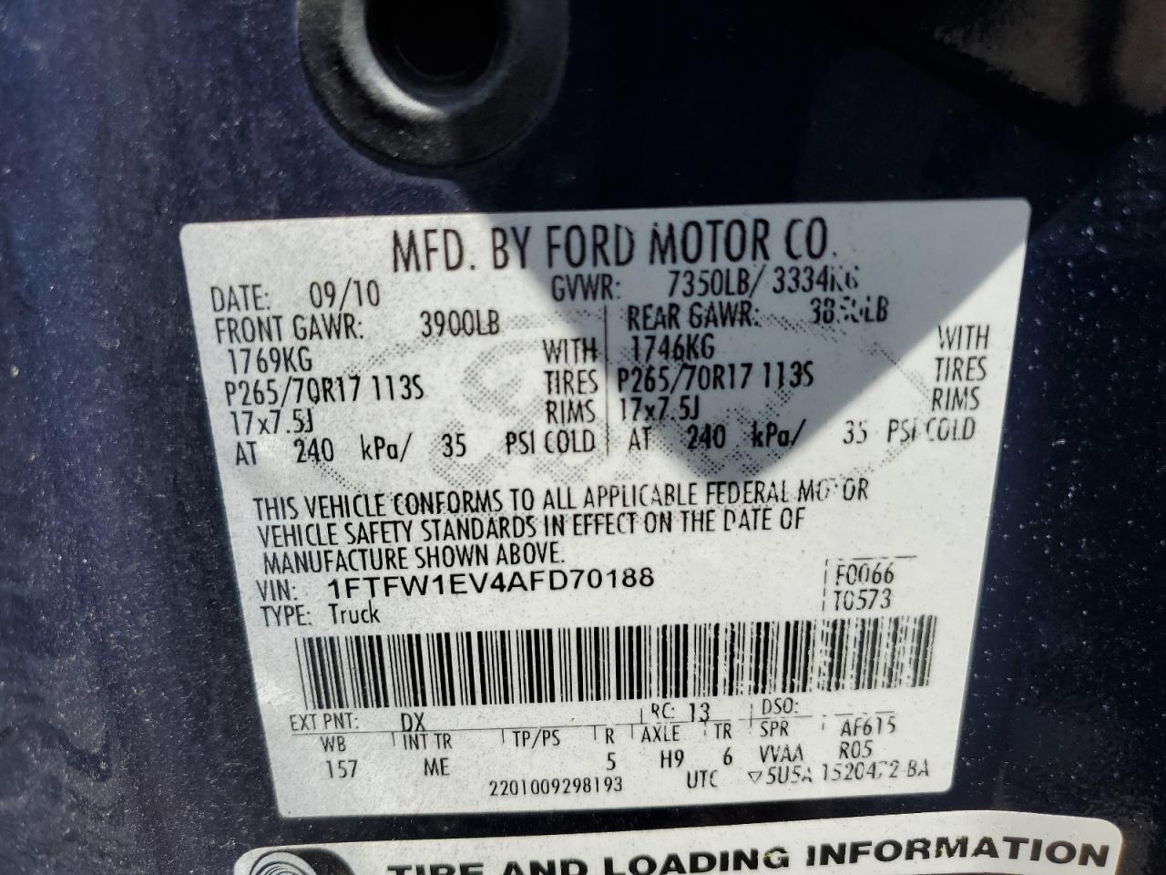 Photo 11 VIN: 1FTFW1EV4AFD70188 - FORD F-150 