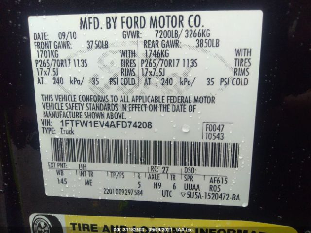 Photo 8 VIN: 1FTFW1EV4AFD74208 - FORD F-150 