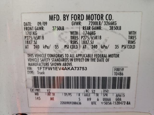 Photo 9 VIN: 1FTFW1EV4AKA73753 - FORD F150 SUPER 