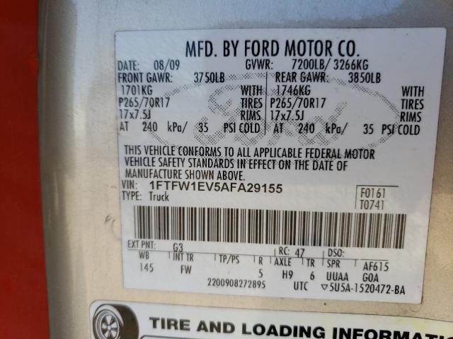 Photo 9 VIN: 1FTFW1EV5AFA29155 - FORD F150 SUPER 