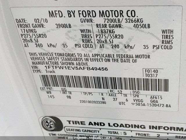 Photo 8 VIN: 1FTFW1EV5AFB49456 - FORD F-150 