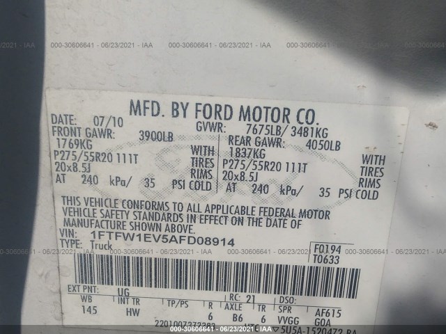 Photo 8 VIN: 1FTFW1EV5AFD08914 - FORD F-150 