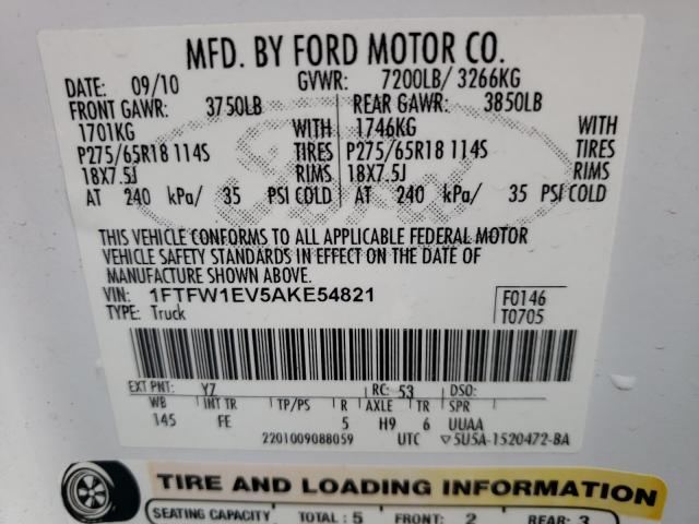 Photo 9 VIN: 1FTFW1EV5AKE54821 - FORD F150 SUPER 