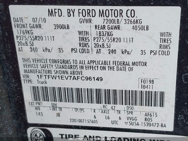 Photo 8 VIN: 1FTFW1EV7AFC96149 - FORD F-150 