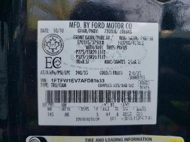 Photo 9 VIN: 1FTFW1EV7AFD81833 - FORD F150 SUPER 