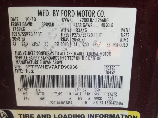 Photo 9 VIN: 1FTFW1EV7AFD90936 - FORD F150 SUPER 