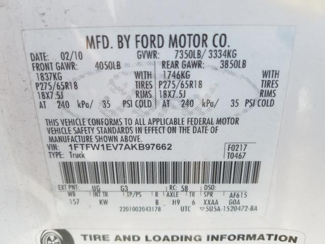 Photo 9 VIN: 1FTFW1EV7AKB97662 - FORD F150 SUPER 