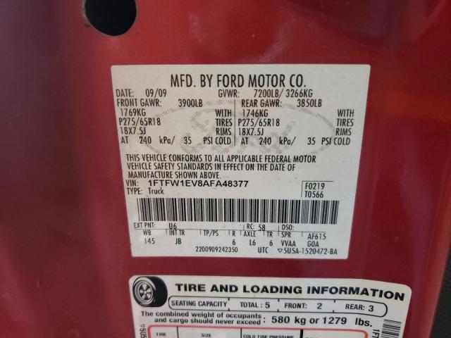 Photo 9 VIN: 1FTFW1EV8AFA48377 - FORD F150 SUPER 