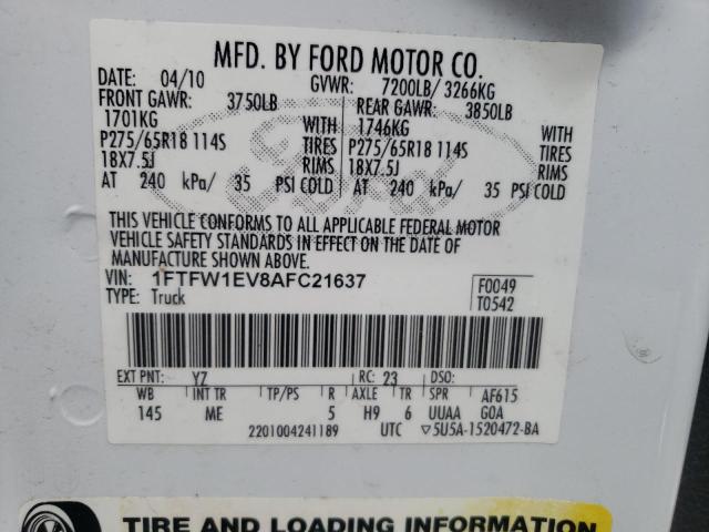 Photo 9 VIN: 1FTFW1EV8AFC21637 - FORD F150 SUPER 